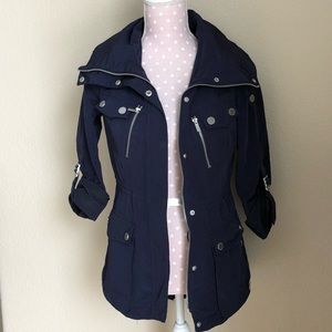 BCBGMAXAZIRA Blue Spring Jacket XS zipper hood